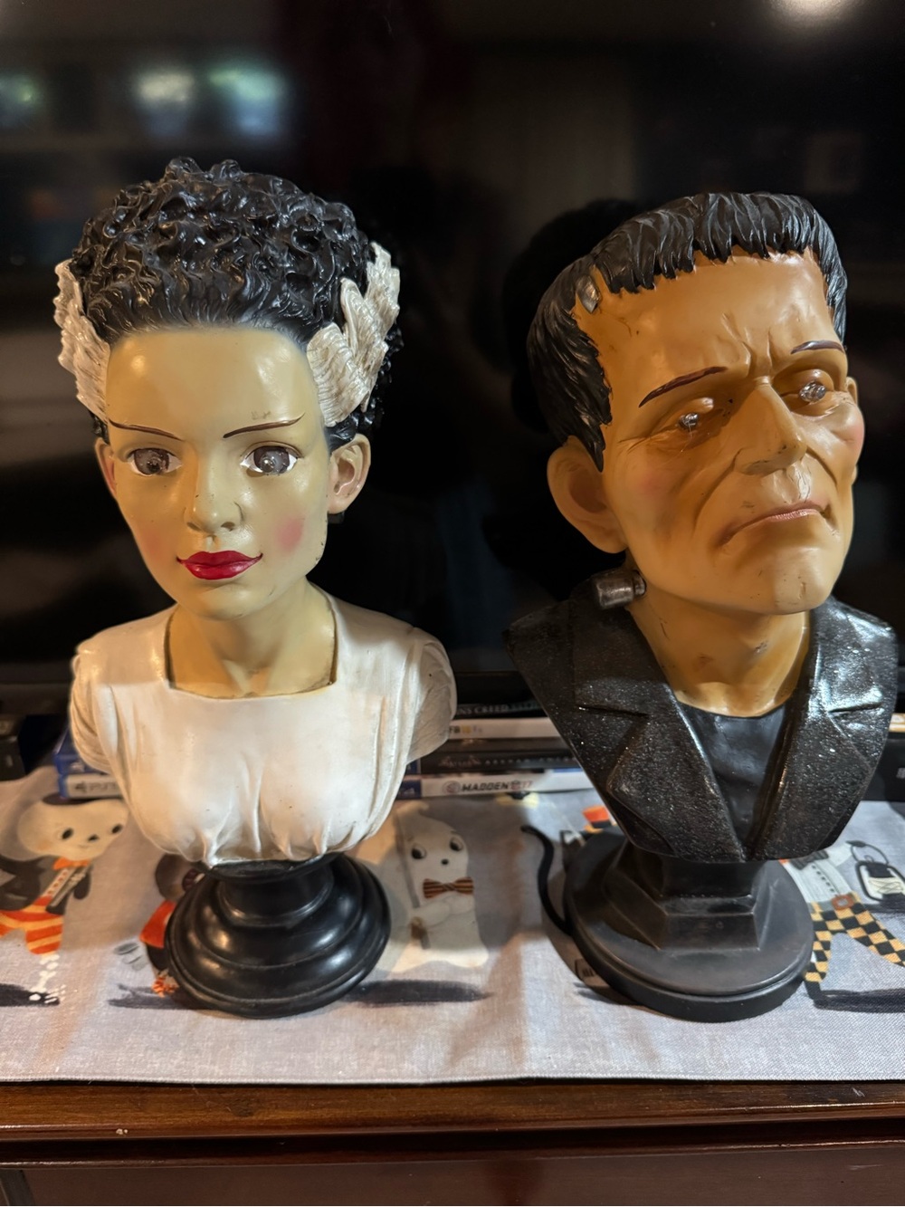 Classic Bride and Frankenstein Bust Set - White & Black
